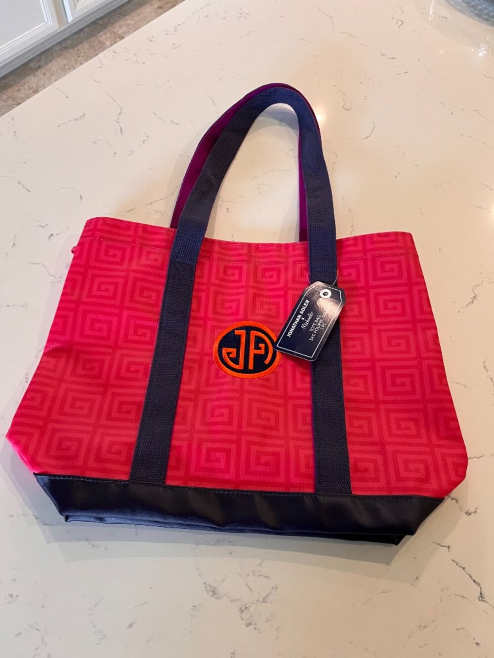 NWT Jonathan Adler x Michaels Tote Bag Pink 17x13" Coated, Matches Mahjong Set